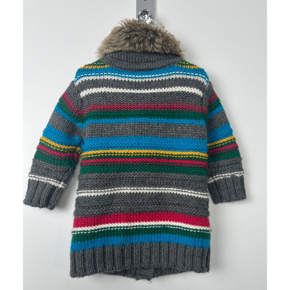 Hanna Andersson Longline Cardigan Sweater Girl Rainbow Fur Collar 80(12-18M) A14 - Picture 4 of 6